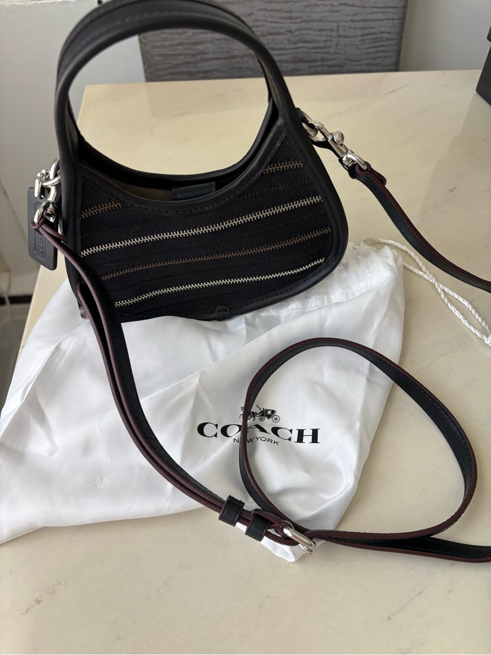 Coach Black Multi-Zip Shoulder Bag with Tortoiseshell Charm - Picture 2 of 2